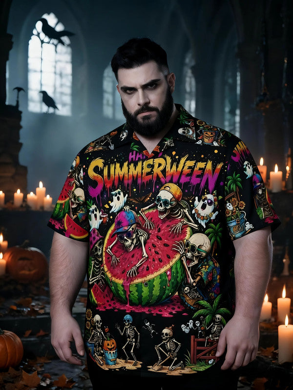 Men's Plus Size Retro Spooky Style Short Sleeve Shirt