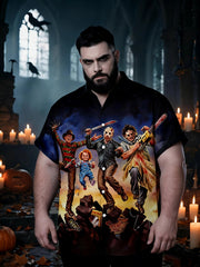 Men's Plus Size Stylish Spooky Graphic Short Sleeve Shirt