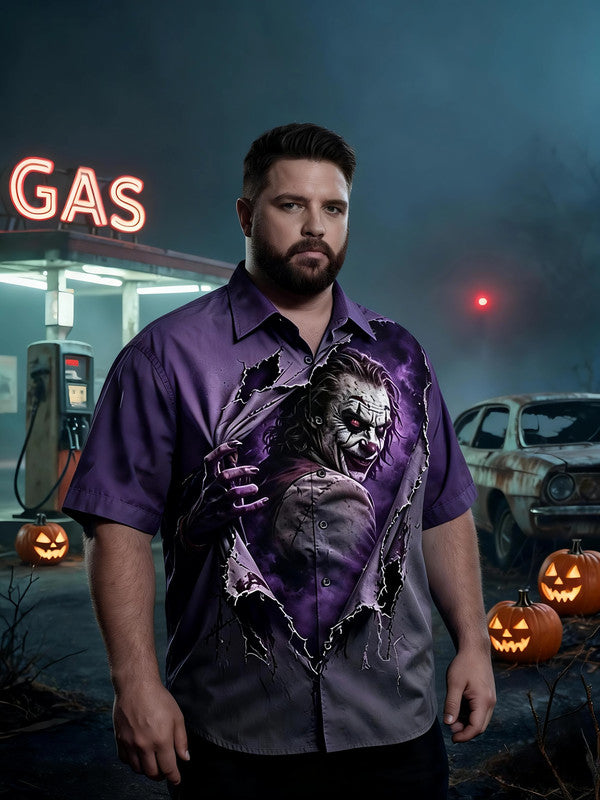Men's Plus Size Modern Halloween Print Short Sleeve Shirt