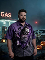 Men's Plus Size Modern Halloween Print Short Sleeve Shirt