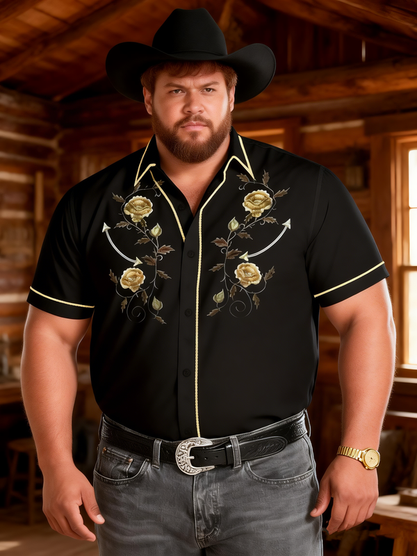 Men's Plus-Size Solid Color Cowboy Style Daily Short Sleeve Shirt