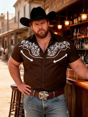 Men's Plus-Size Western Cowboy Printed Casual Short Sleeve Shirt