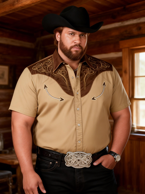 Men's Plus-Size Retro Totem Western Style Short Sleeve Shirt
