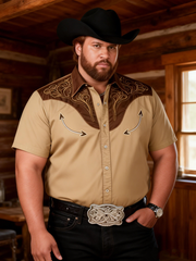 Men's Plus-Size Retro Totem Western Style Short Sleeve Shirt