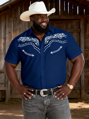 Men's Plus-Size Tribal Totem Cowboy Casual Short Sleeve Shirt