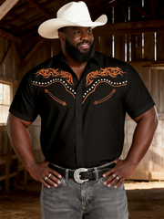 Men's Plus-Size Western Inspired Totem Print Short Sleeve Shirt