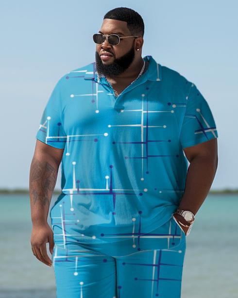 Men's Plus Size Hawaiian Geometric Shirt Shorts Two-Piece Set