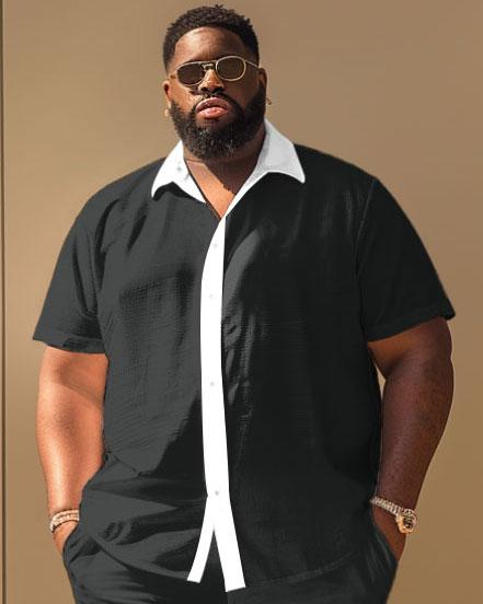 Men's Plus Size Simple Contrast Short-sleeved Shirt And Shorts Set