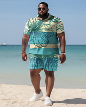 Load image into Gallery viewer, Men&#39;s Plus Size Hawaiian Art Coconut Color Block Shirt And Shorts Two-Piece Set