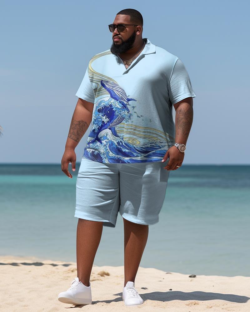 Men's Plus Size Business Tsunami Spray Beach Two-Piece Set