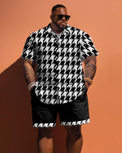 Load image into Gallery viewer, Men&#39;s Plus Size Classic Houndstooth Pattern Short Sleeve Shirt Shorts Set