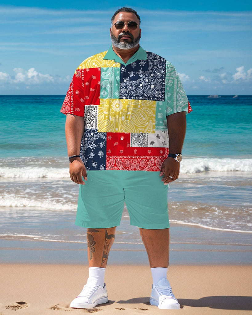 Men's Plus Size Hawaiian Resort Short Sleeve Shirt and Shorts Set 012