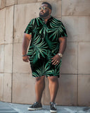 Men's Plus Size Leaf Pattern Short Sleeve Shirt Shorts Set