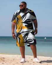 Load image into Gallery viewer, Men&#39;s Plus Size Hawaiian Art Maple Leaf Color Block Shirt Shorts Two Piece Set