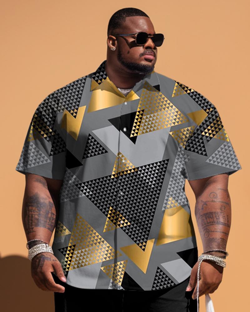 Men's Plus Size Geometric Print Short Sleeve Shirt Shorts Set