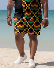 Load image into Gallery viewer, Black Ethnic Style Printed Large Casual Men&#39;s Short Sleeved Set