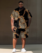 Load image into Gallery viewer, Men&#39;s Plus Size Retro Irregular Leopard Print Short Sleeve Shirt Shorts Set