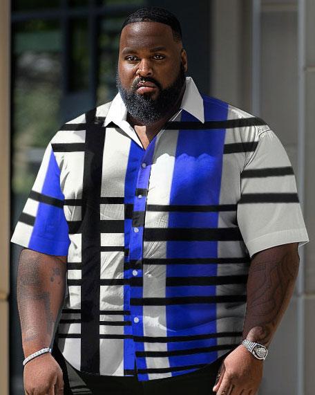 Men's Plus Size Striped Short Shirt Shorts Suit