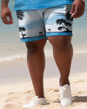 Load image into Gallery viewer, Men&#39;s Large Size Hawaiian Color Block Blue Sky Coconut Shirt Shorts Two Piece Set