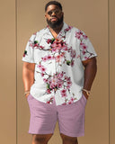 Men's Plus Size Casual Simple Colorblock Floral Print Short Sleeve Shirt Shorts Suit