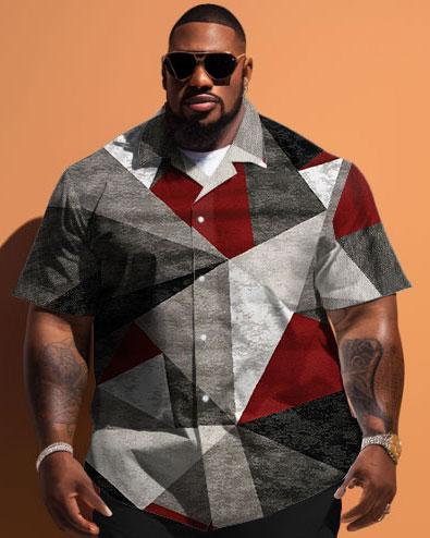 Men's Plus Size Geometric Print Short Sleeve Shirt Shorts Set