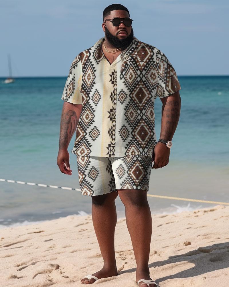 Men's Plus Size Hawaiian Polygon Graphic Art Color Block Shirt Shorts Two Piece Set