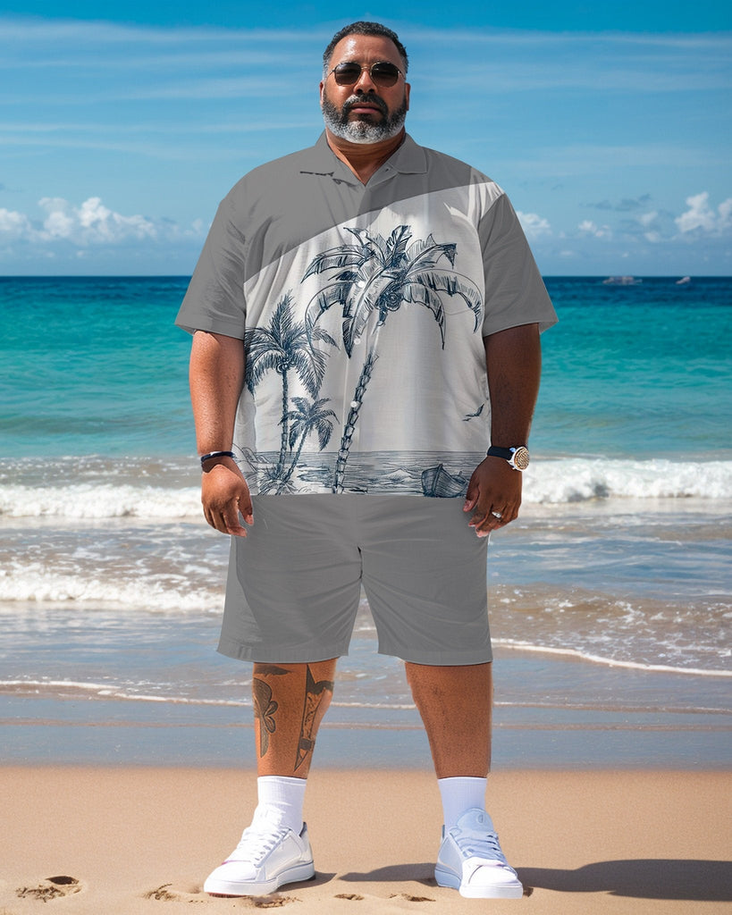 Men's Plus Size Hawaiian Resort Short Sleeve Shirt and Shorts Set 014