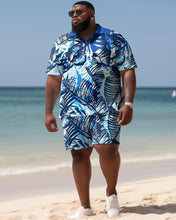 Load image into Gallery viewer, Hawaiian Leaves Colorblock Shirt And Shorts Two-piece Men&#39;s Plus Size Set