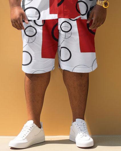 Men's Plus Size Simple Geometric Pattern Short Sleeve Shirt Shorts Set