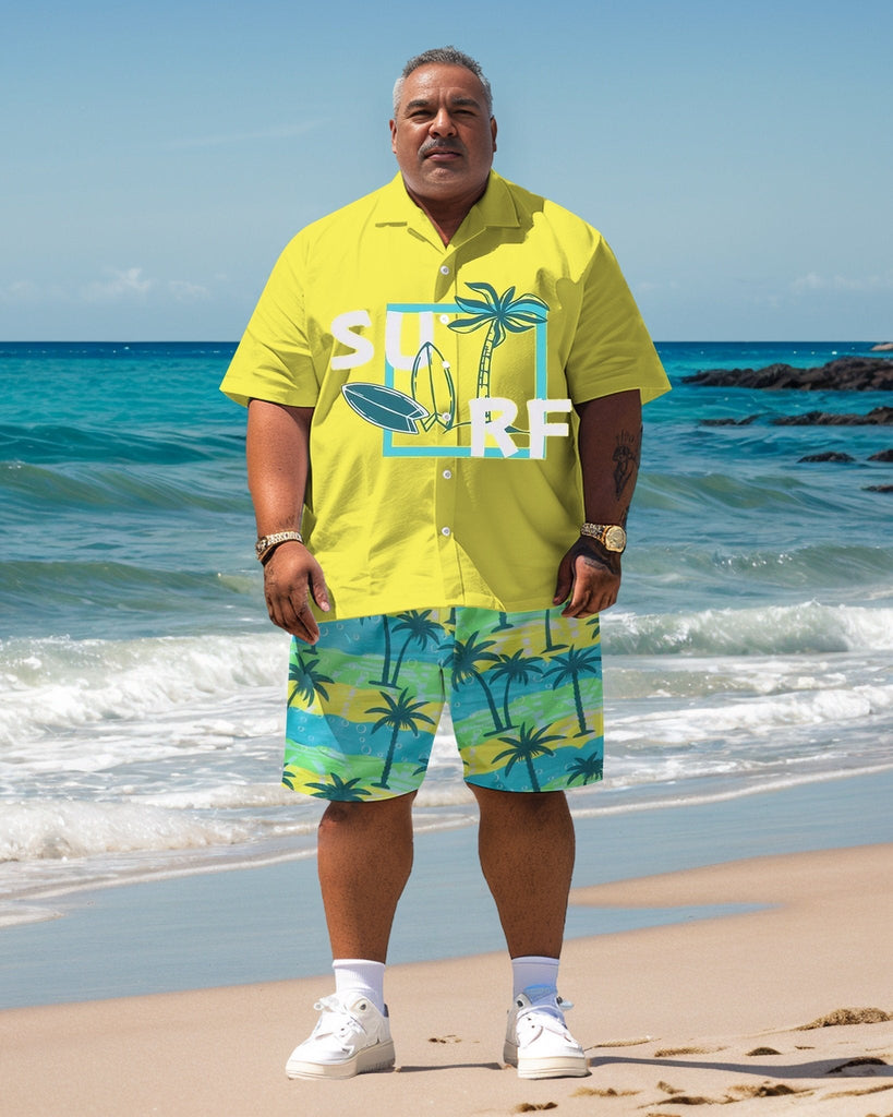 Men's Plus Size Hawaiian Resort Short Sleeve Shirt and Shorts Set 003