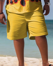 Load image into Gallery viewer, Men&#39;s Plus Size Beach Hawaiian Yellow Flame Print Two-Piece Set