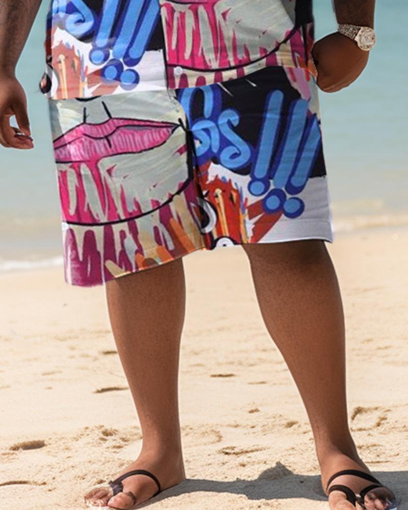 Men's Plus Size Hawaiian Pop Art Two-Piece Set