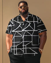 Load image into Gallery viewer, Men&#39;s Plus Size Casual Simple Line Print Short Sleeve Shirt Shorts Suit