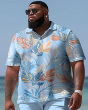 Load image into Gallery viewer, Men&#39;s Large Size Hawaiian Colorblock Blue Maple Leaf Shirt and Shorts Two Piece Set