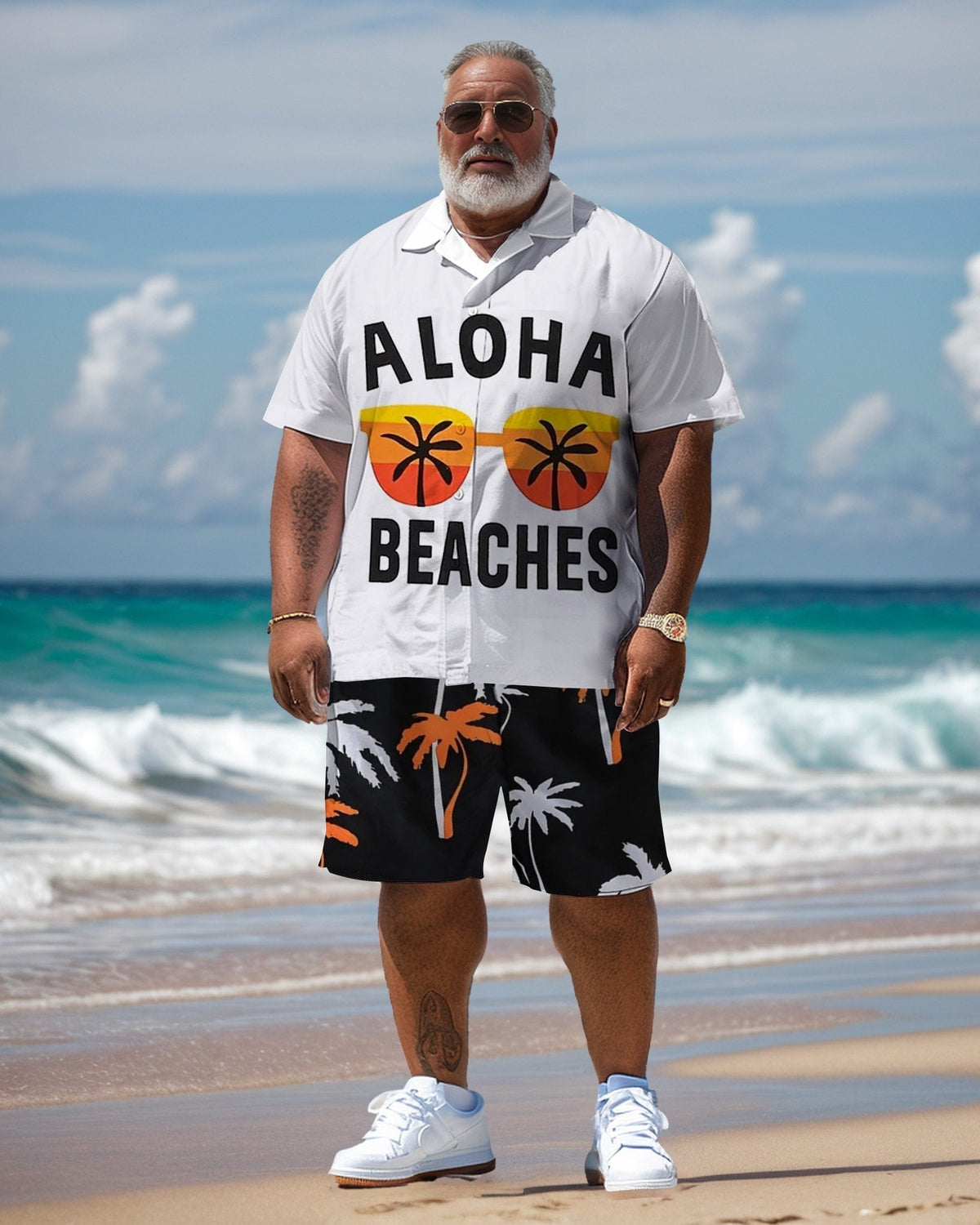 Men's Plus Size Hawaiian Resort Short Sleeve Shirt and Shorts Set