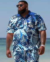 Load image into Gallery viewer, Hawaiian Leaves Colorblock Shirt And Shorts Two-piece Men&#39;s Plus Size Set