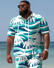 Load image into Gallery viewer, Hawaiian Coconut Colorblock Shirt And Shorts Two-Piece Men&#39;s Plus Size Set