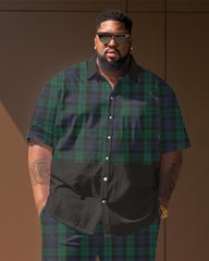 Men's Plus Size Plaid Short Sleeve Shirt Shorts Set