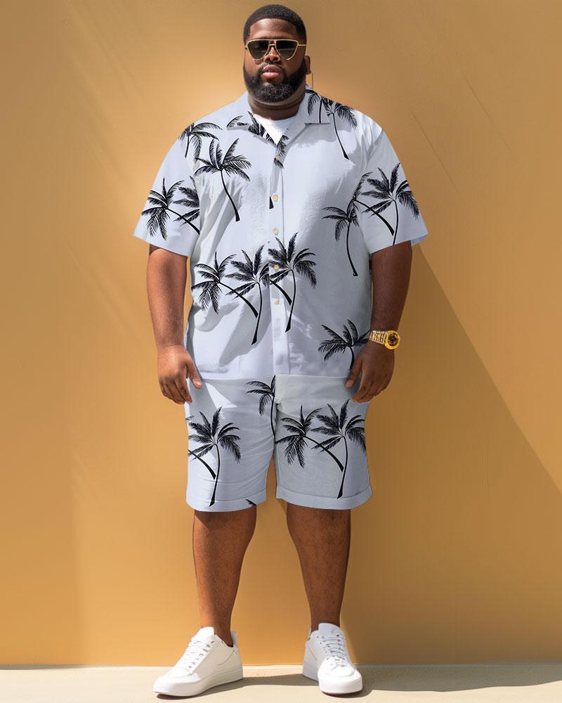 Men's Plus Size Casual Simple Coconut Tree Print Short Sleeve Shirt Shorts Suit