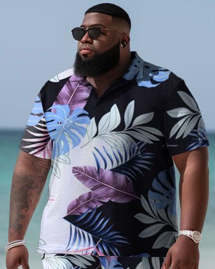 Men's Plus Size Beach Hawaiian Pattern Shirt and Shorts Two-piece Set