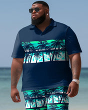 Load image into Gallery viewer, Men&#39;s Plus Size Hawaiian Art Coconut Color Block Shirt And Shorts Two-Piece Set