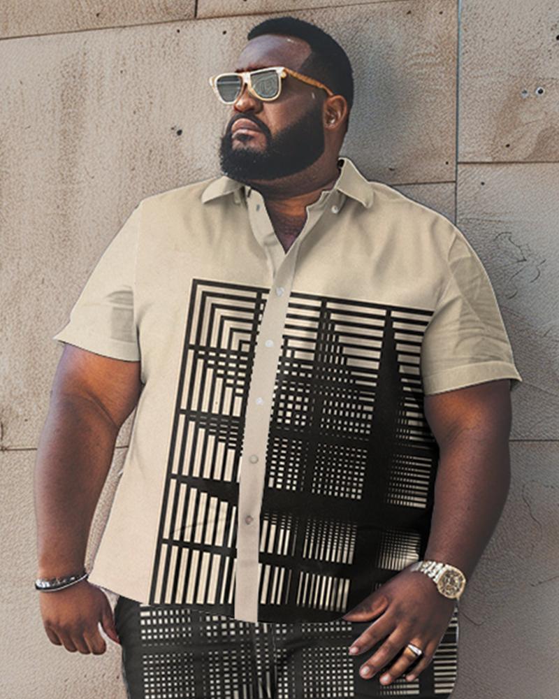 Men's Plus Size Plaid Short Shirt And Shorts Set