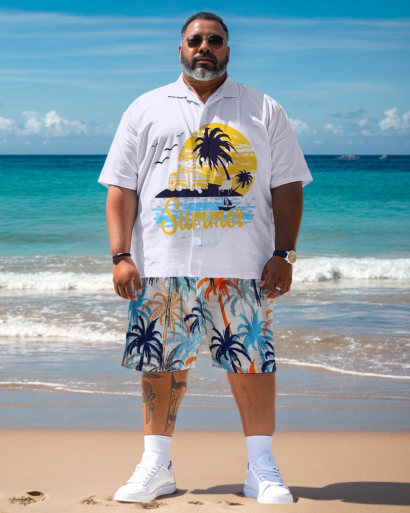 Men's Plus Size Hawaiian Resort Short Sleeve Shirt and Shorts Set 011