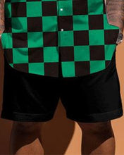 Load image into Gallery viewer, Men&#39;s Plus Size Green Plaid Print Short Sleeve Shirt Shorts Set