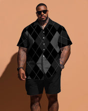 Load image into Gallery viewer, Men&#39;s Large Size Simple Diamond Plaid Short Sleeve Shirt Shorts Set