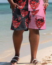 Load image into Gallery viewer, Men&#39;s Large Size Hawaiian Color Block Flame Clown Shirt and Shorts Two Piece Set