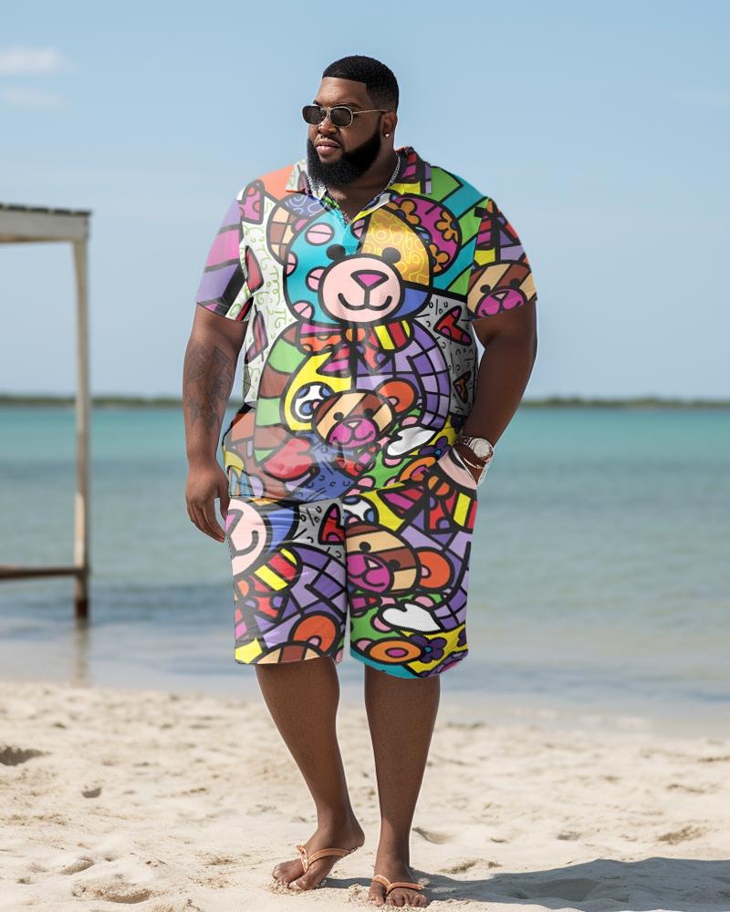 Men's Hawaiian Plus Size Bear Two-Piece Set