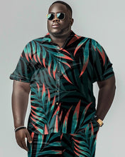 Load image into Gallery viewer, Men&#39;s Plus Size Leaf Pattern Short Sleeve Shirt Shorts Set