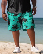 Load image into Gallery viewer, Men&#39;s Plus Size Hawaiian Art Coconut Color Block Shirt And Shorts Two-Piece Set