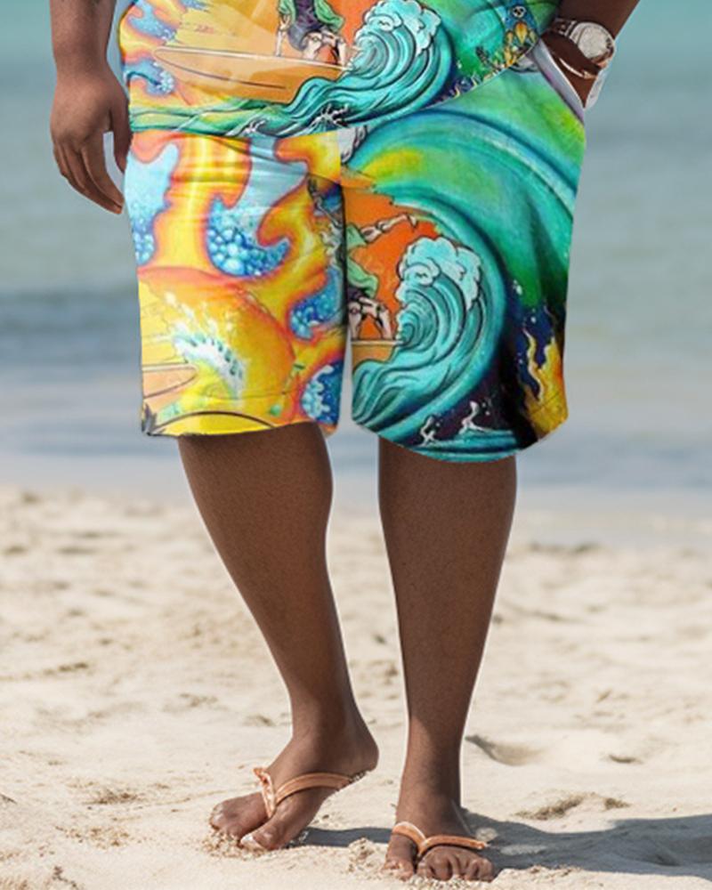 Men's Hawaiian Style Plus Size Skull Surf Two-Piece Set